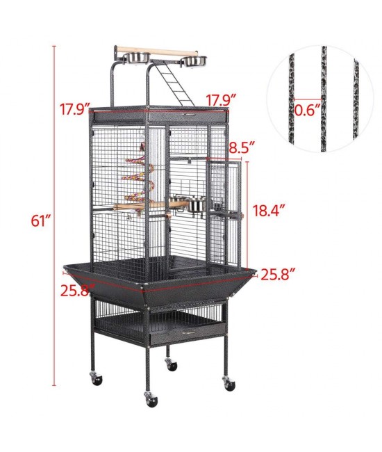 Style Bird 61 Inch Large Play Top Parrot Finch Cage – Black, Easy Assembly, 47.4 Lbs